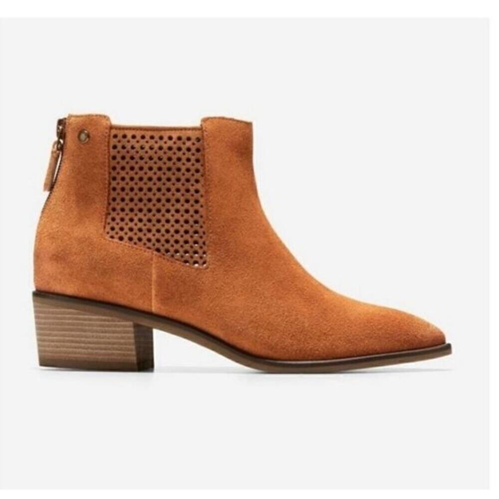 Cole Haan Grand Series Val Ankle Western Boots British Tan Suede Womens 8B NWOT